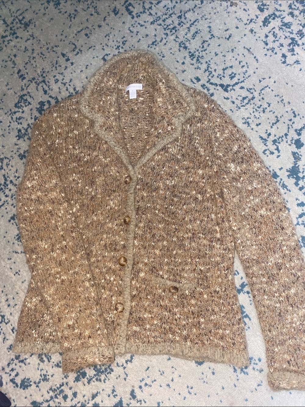 Charter Club Speckled Tan Shawl-Collar Cardigan